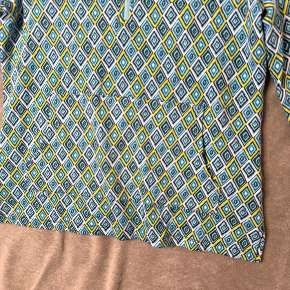 T by Talbots Quarter Zip Pullover Womens S Green Geometric Diamond Print Top - Picture 5 of 9